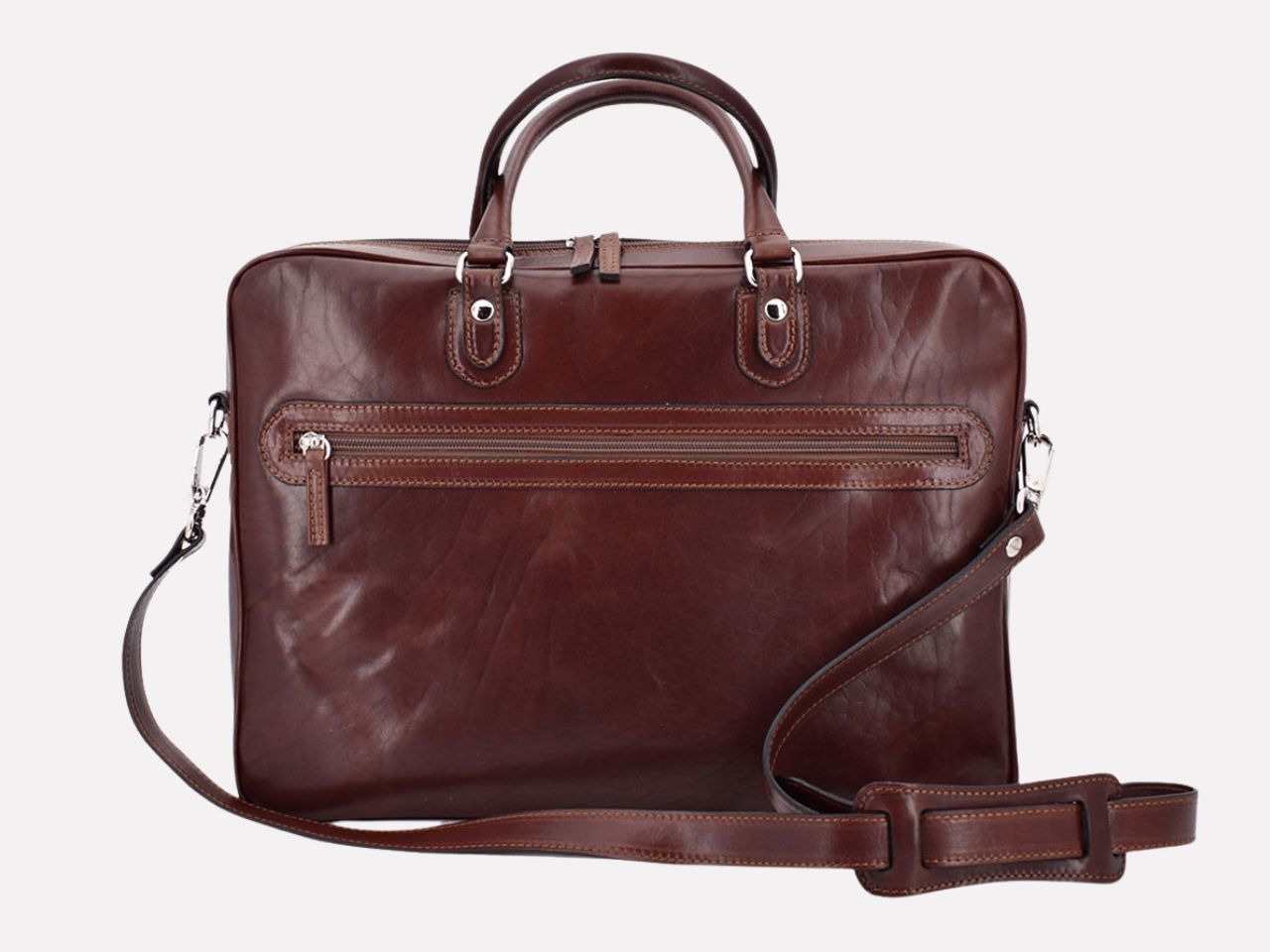 Handmade leather briefcase with handles and shoulder strap - Fides
