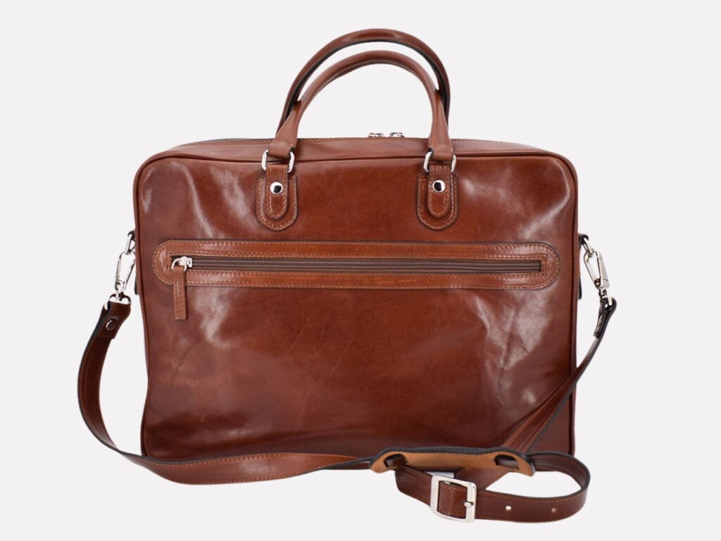 Handmade leather briefcase with handles and shoulder strap - Fides