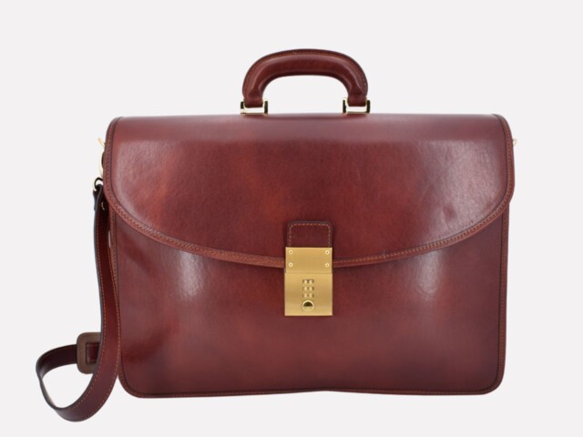 Virtus, Italian leather precious briefcase designed and handcrafted in Rome by Riccardo Mancini